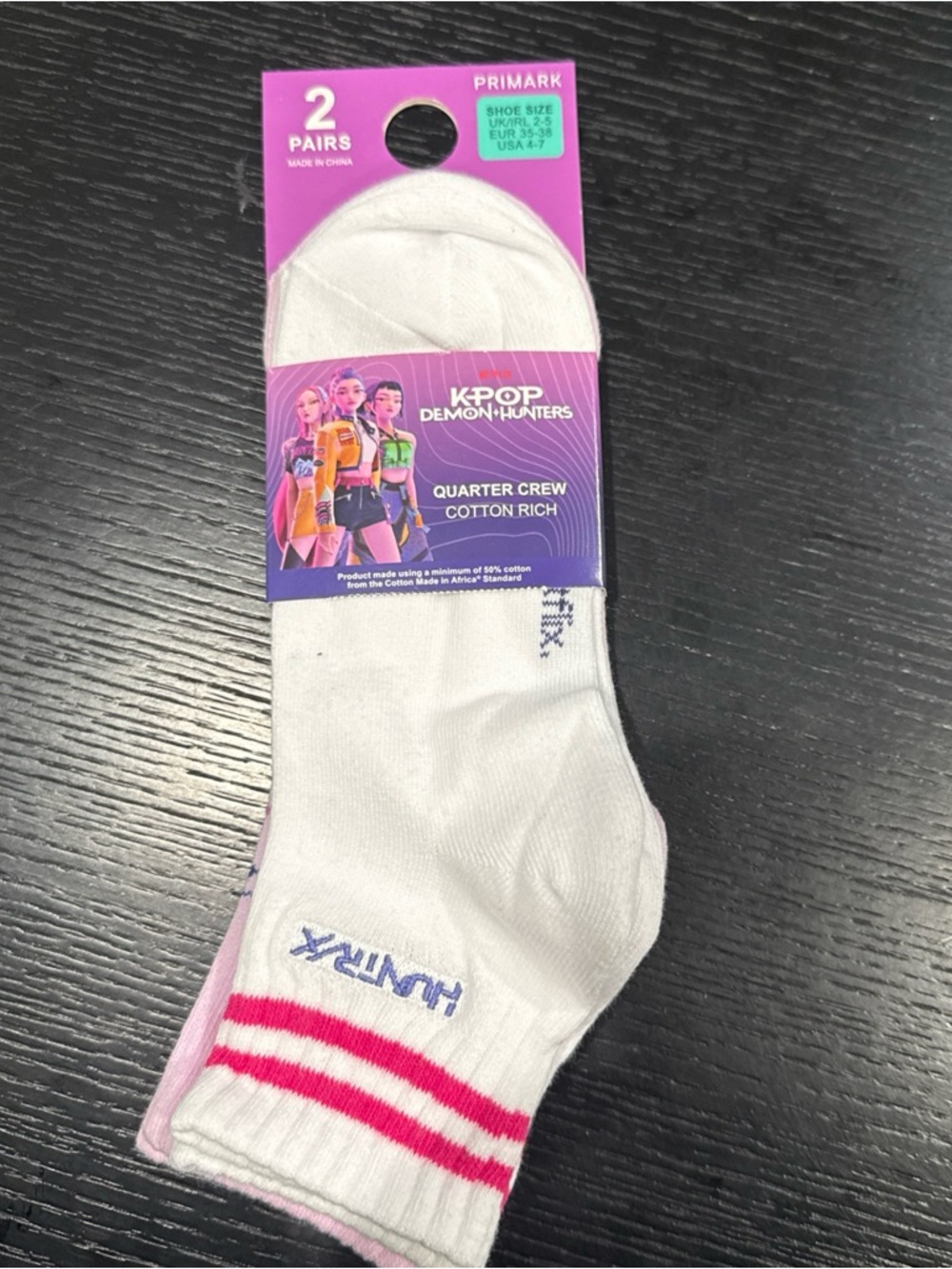 NEW EXCLUSIVE 2 pk K Pop Demon Hunters X Primark Socks Size 4-7